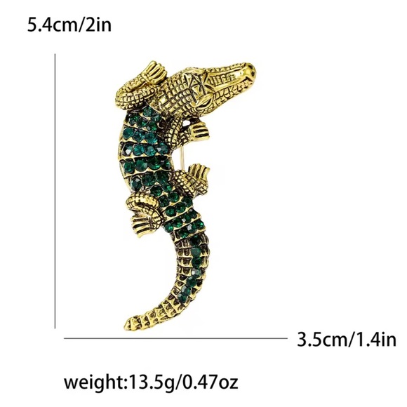 Alligator Emerald Crystal Gold Brooch - Picture 4 of 4